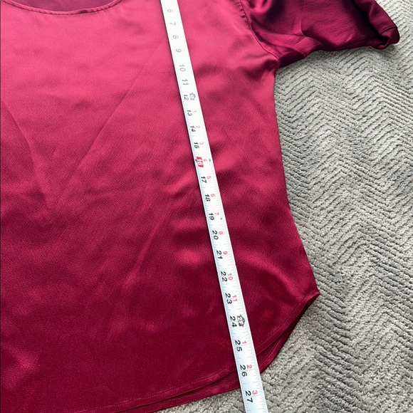 EILEEN FISHER Silk Satin Dark Tulip Hammered Ballet Neck Top Blouse XS $218 - Picture 10 of 13